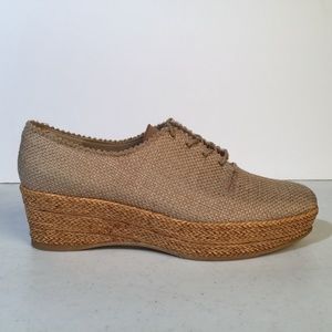 STUART WEITZMAN Woven Burlap Platform Oxfords *Chic* Lace Up Wedge